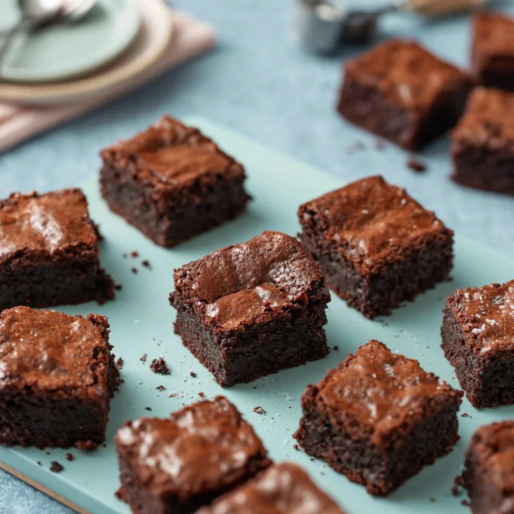 Delicious air fryer brownies served on a plate with chocolate drizzle.