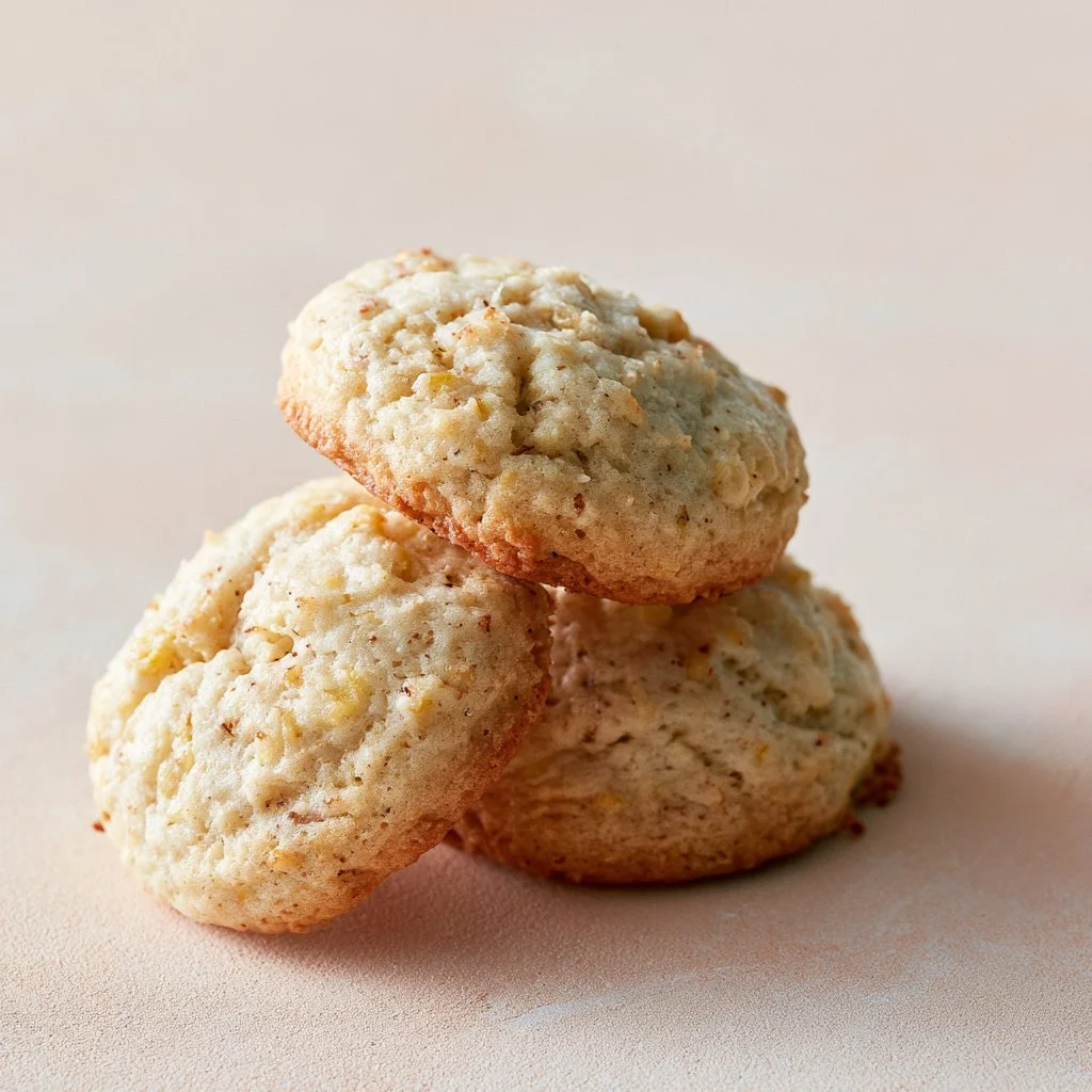 Delicious chewy banana bread cookies on a wooden plate