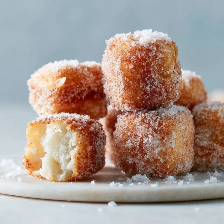 Churro-style donut bites dusted with cinnamon sugar on a plate