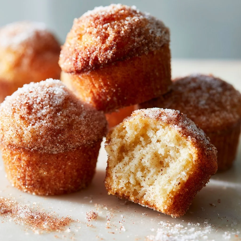 Freshly baked cinnamon sugar muffins in a basket.