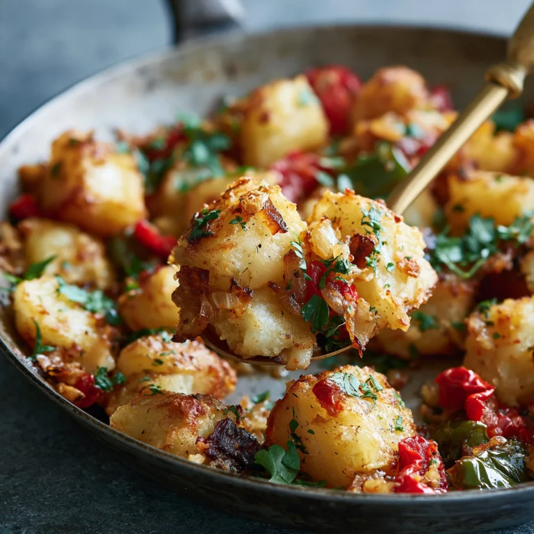 Crispy skillet breakfast potatoes served on a plate with herbs and spices
