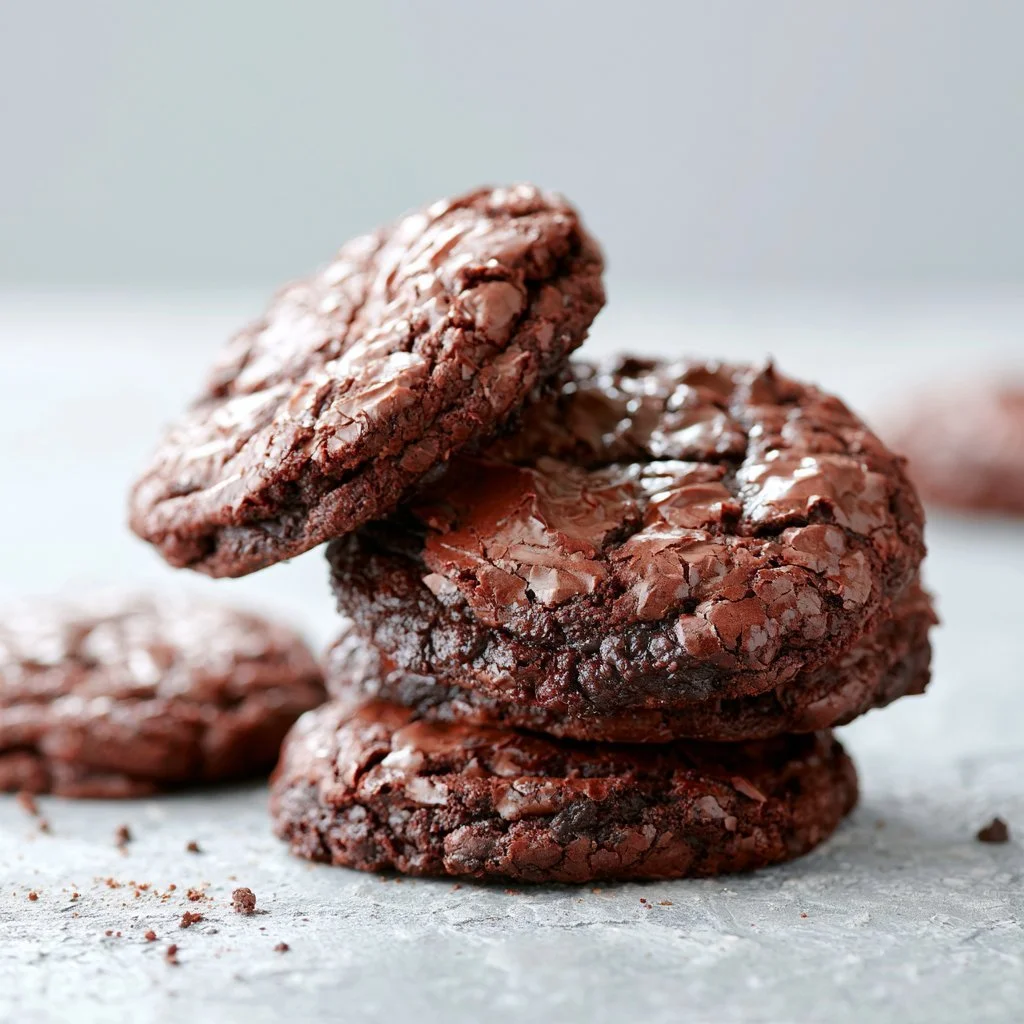 Fudgy brownie cookies on a cooling rack, rich and chocolatey texture
