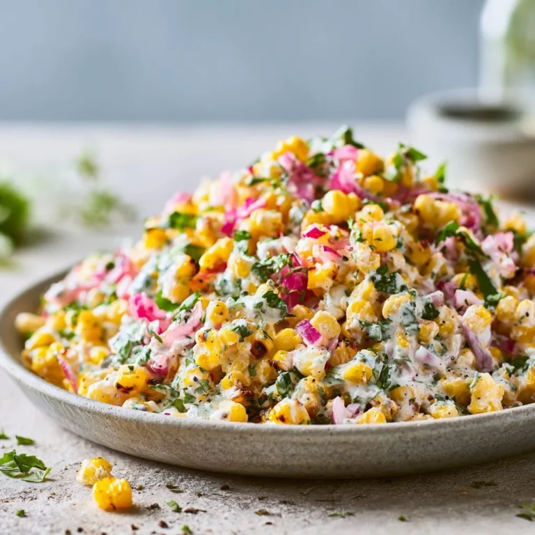Healthy street corn salad with Greek yogurt served in a bowl