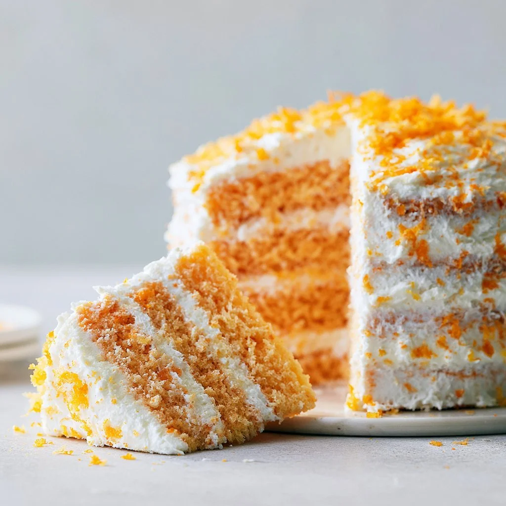 Delicious Orange Creamsicle Cake with vibrant orange frosting and creamy layers