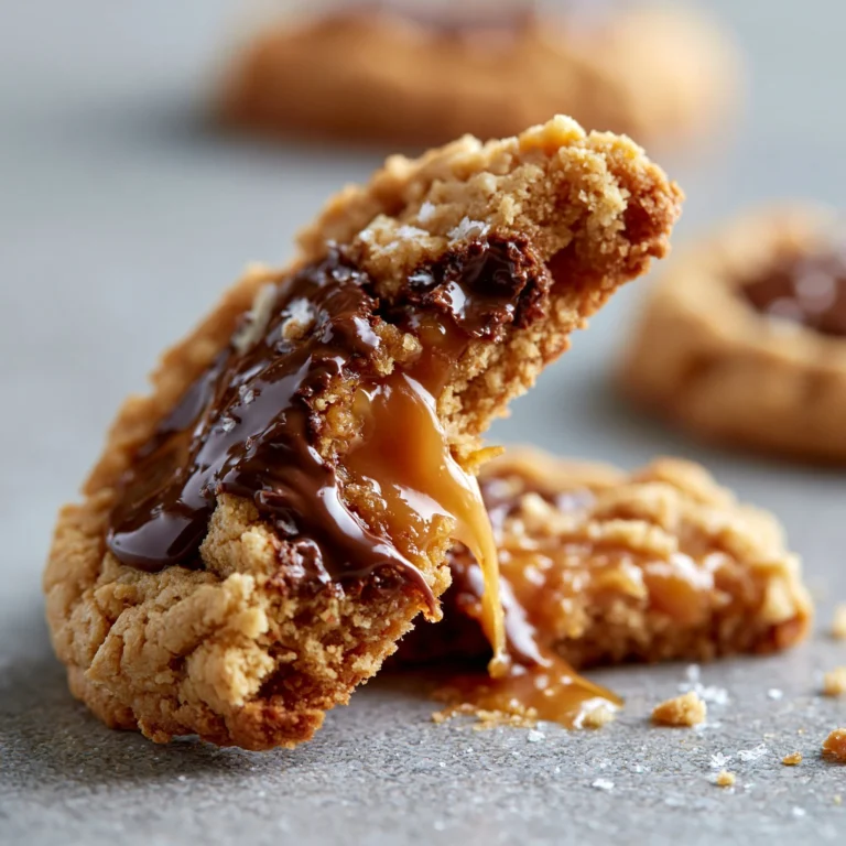 Peanut Butter Chocolate Caramel Cookies on a plate ready to enjoy