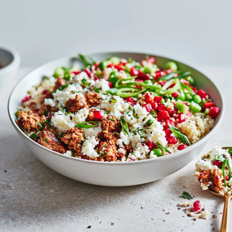Turkey Power Bowl with turkey and cottage cheese topped with fresh vegetables