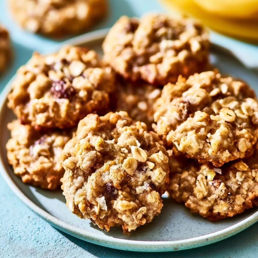A plate of homemade banana oat cookies, ready to enjoy as a healthy snack.