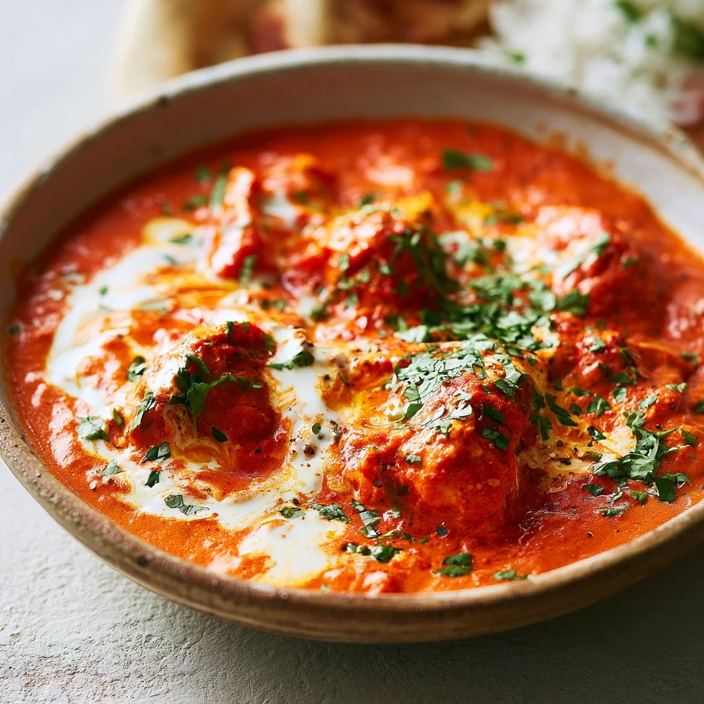 Delicious plate of Butter Chicken with creamy sauce and aromatic spices