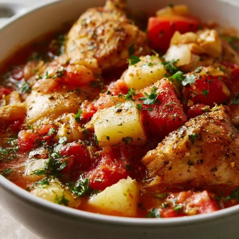 Delicious one-pot chicken stew with vegetables in a cozy bowl