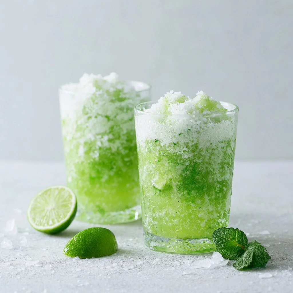 Creamy coconut milk Brazilian lemonade served in a glass with lemons and ice