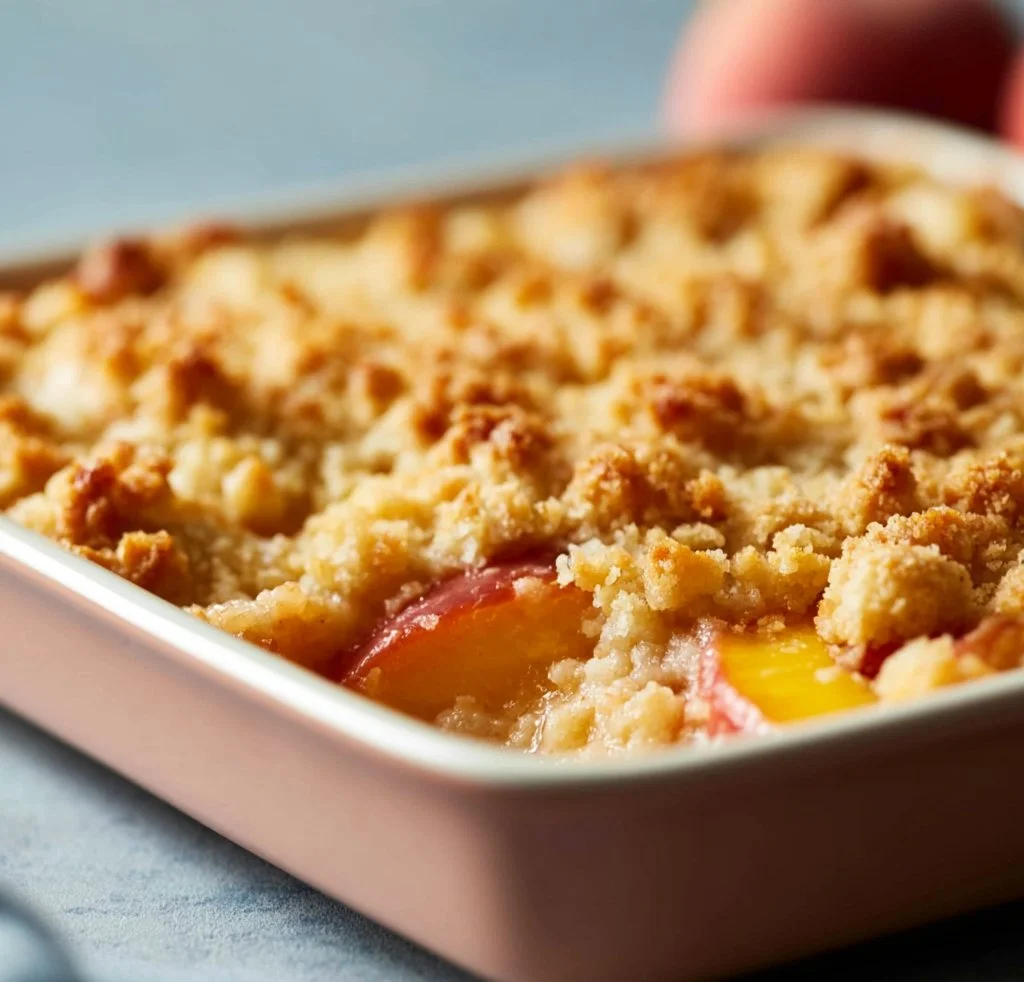 Delicious diabetes-friendly peach cobbler served in a dish