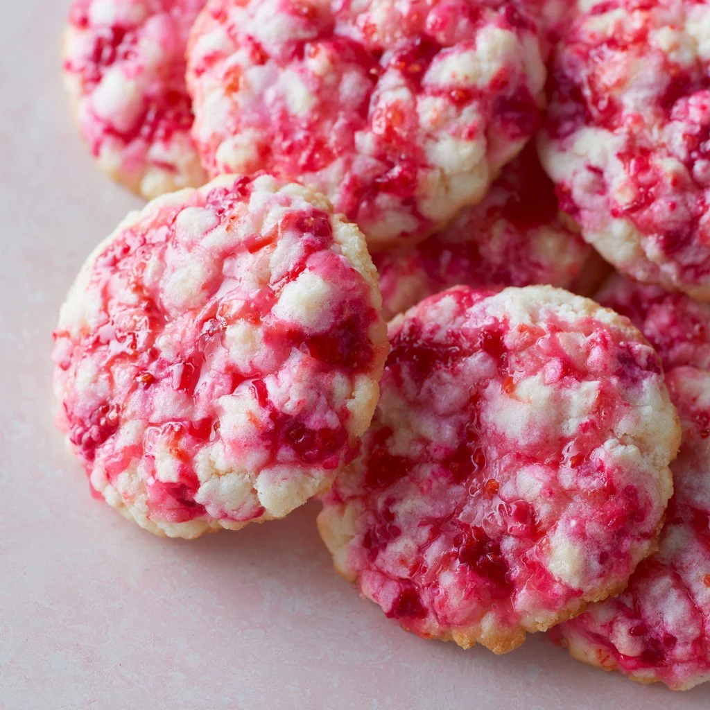 Batch of irresistible raspberry cookies on a cooling rack