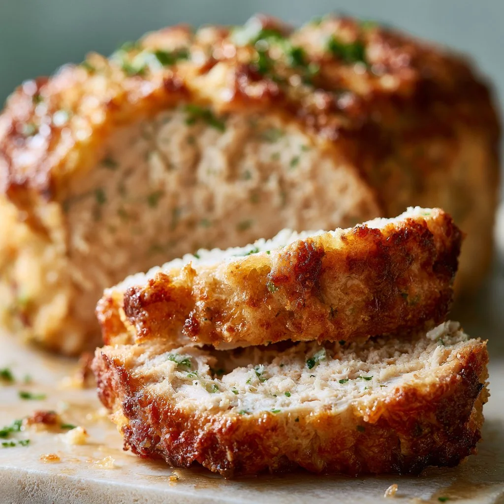 Parmesan-Crusted Chicken Meatloaf served with vegetables